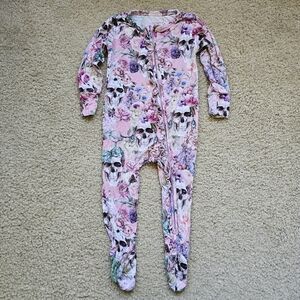 Posh Peanut bamboo one piece footie pink floral skulls ruffles size 18-24 months